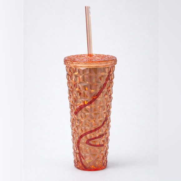 KPOP Light Up Tumbler Cup With Straw Faceted Orange LED - Picture 3 of 5